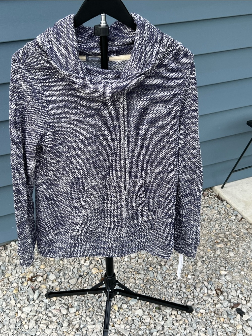 Loveappella Marled Navy and White Cowl Neck Sweater